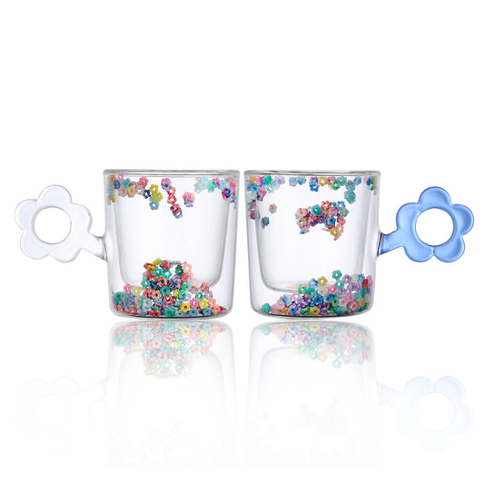 Flower Double Layer Glass Cup